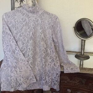 $5 DEAL Vintage 90s Y2K Gray Lace Long Sleeve High Neck Top Retro